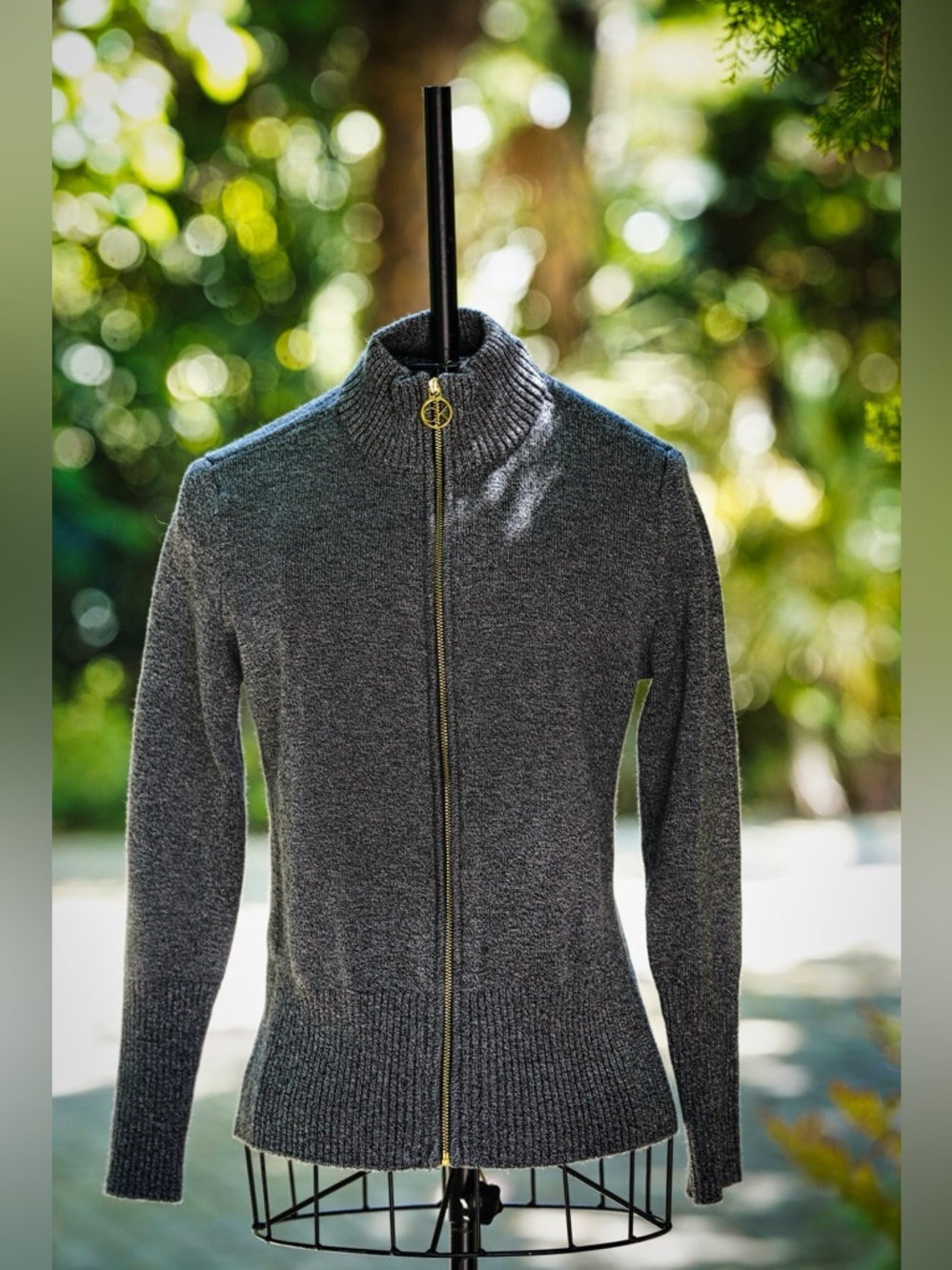 Calvin Klein Heather Gray Full Zip Ribbed Knit Sweater